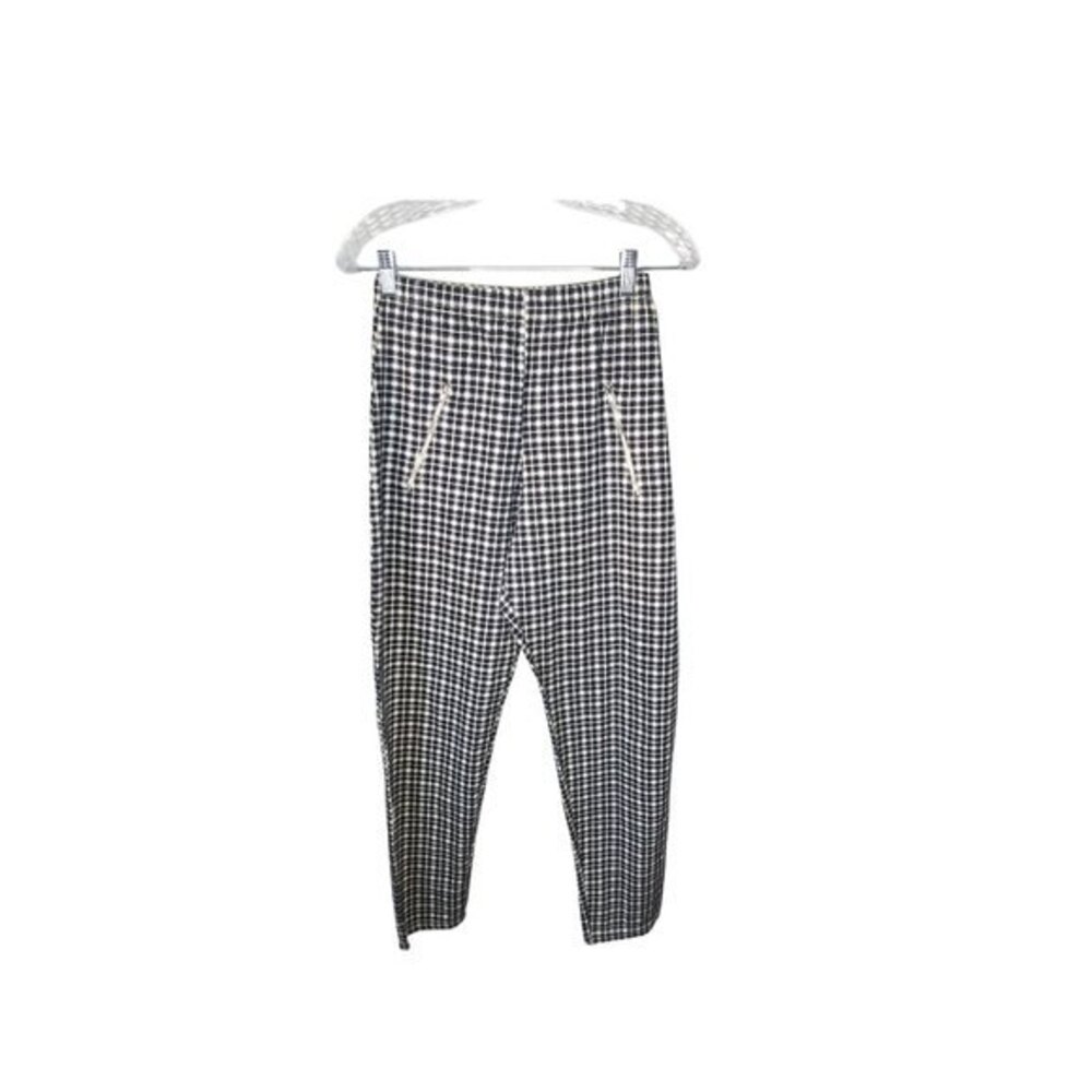 Vintage Plaid Pants Women’s Size 31 Black White Elastic Waist Tapered